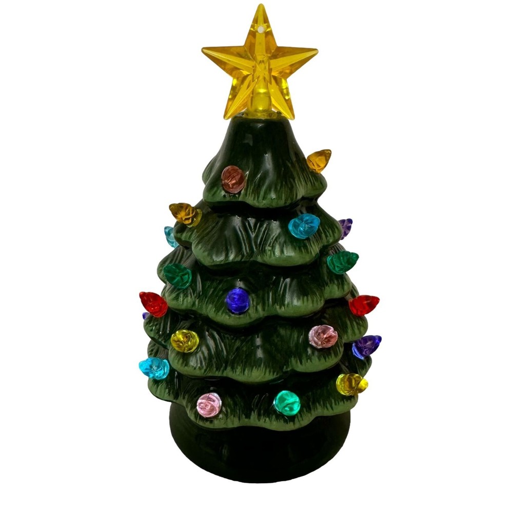 Mr. Christmas  7” Ceramic Light Up Tree W/‎ Color Bulbs - Works!